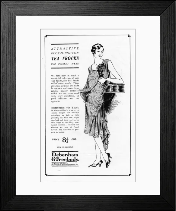 Framed Print : Advert for Debenham & Freebody floral chiffon tea frocks, 19 Framed Print : Advert for Debenham & Freebody floral chiffon tea frocks, 19