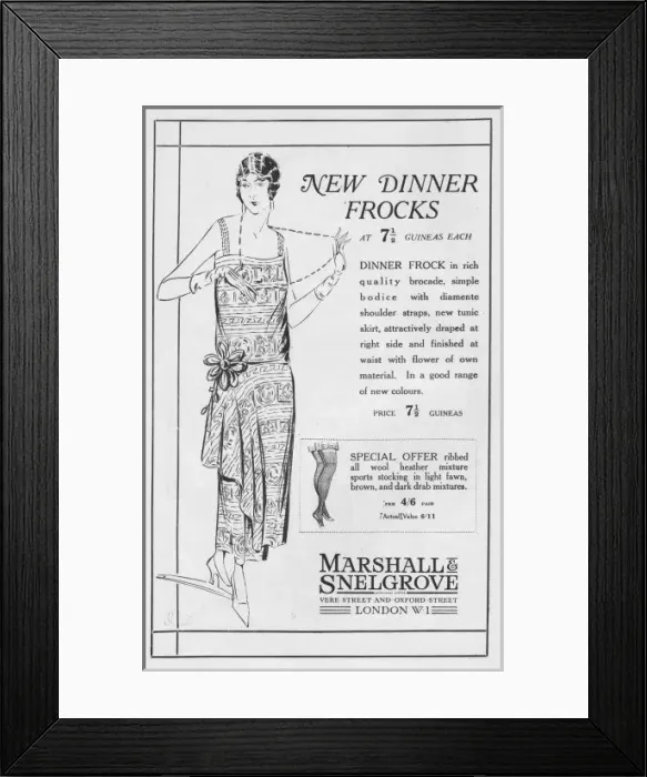 Framed Print : Advert for Marshall & Snelgrove new dinner frocks, 1924 Framed Print : Advert for Marshall & Snelgrove new dinner frocks, 1924