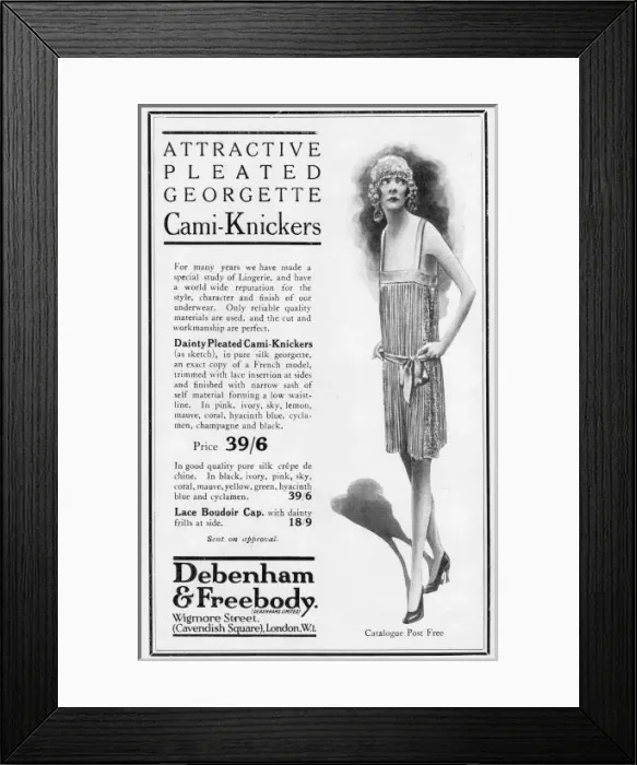 Framed Print : Advert for Debenham & Freebody attractive pleated georgette Framed Print : Advert for Debenham & Freebody attractive pleated georgette