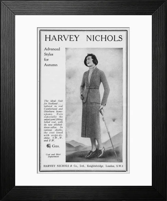 Framed Print : Advert for Harvey Nichols advanced styles for Autumn, 1932 Framed Print : Advert for Harvey Nichols advanced styles for Autumn, 1932