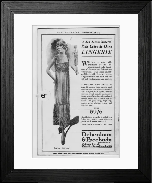Framed Print : Advert for Debenham & Freebody rich crepe-de-chine lingerie Framed Print : Advert for Debenham & Freebody rich crepe-de-chine lingerie