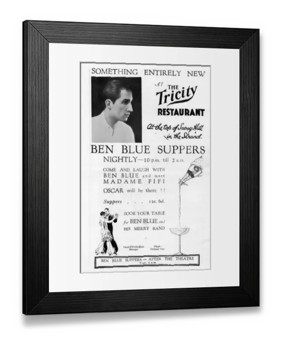 Framed Print : Advert for Tricity Restaurant, London, 1927 Framed Print : Advert for Tricity Restaurant, London, 1927