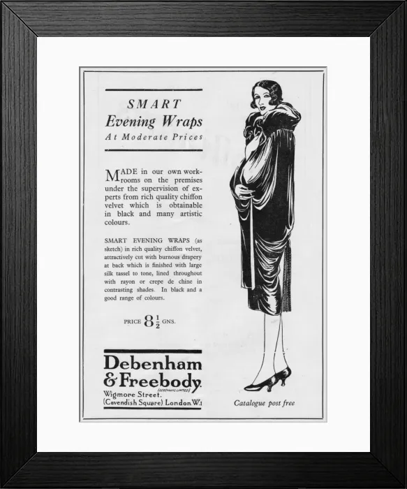 Framed Print : Advert for Debenham & Freebody evening wraps, 1925 Framed Print : Advert for Debenham & Freebody evening wraps, 1925