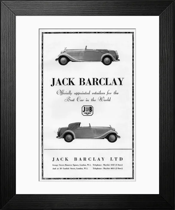 Framed Print : Advert for Jack Barclay, car retailers, 1936 Framed Print : Advert for Jack Barclay, car retailers, 1936