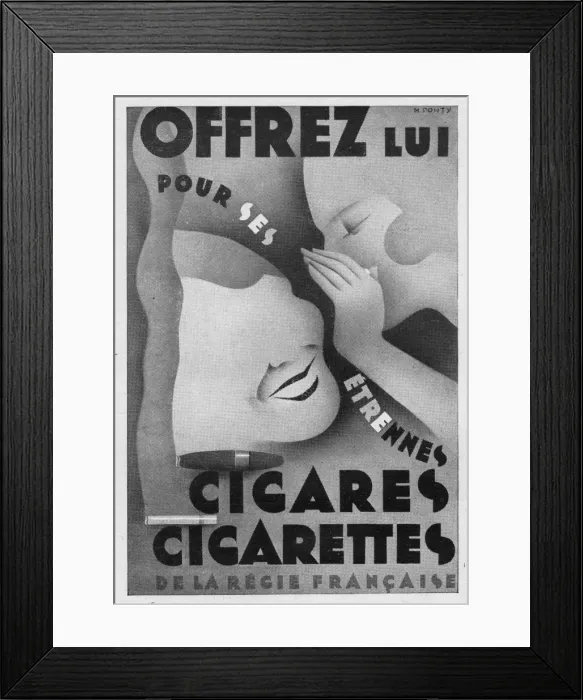 Framed Print : Advert for cigars and cigarettes, 1920s, Paris Framed Print : Advert for cigars and cigarettes, 1920s, Paris