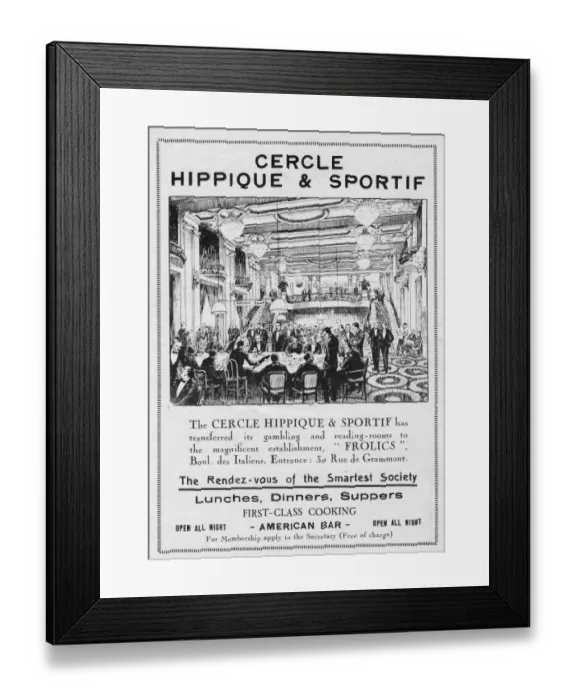 Framed Print : Advert for Cercle Hippique & Sportif, 1922, Paris Framed Print : Advert for Cercle Hippique & Sportif, 1922, Paris