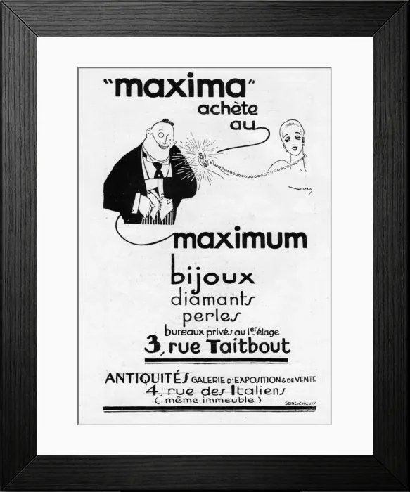 Framed Print : Advert for jewellry, 1926, Paris Framed Print : Advert for jewellry, 1926, Paris