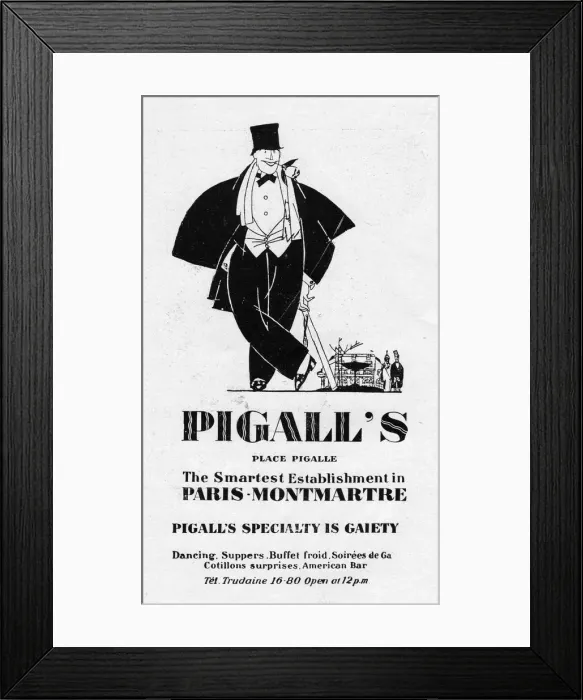 Framed Print : Advert for Pigalls nightclub, 1927, Paris Framed Print : Advert for Pigalls nightclub, 1927, Paris