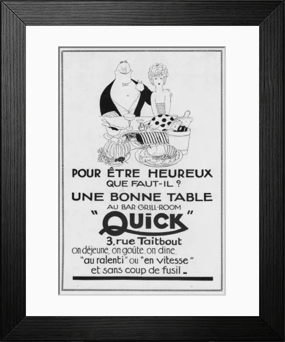 Framed Print : Advert for Quick, Bar-Grill Room, 1924, Paris Framed Print : Advert for Quick, Bar-Grill Room, 1924, Paris