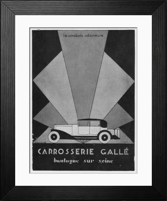 Framed Print : Advert for Automobile by Carrosserie Galle, 1927, Paris Framed Print : Advert for Automobile by Carrosserie Galle, 1927, Paris