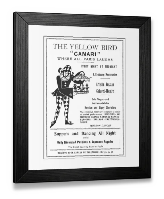 Framed Print : Advert for Canari Cabaret-Theatre, 1925, Paris Framed Print : Advert for Canari Cabaret-Theatre, 1925, Paris