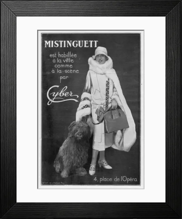 Framed Print : Advert showing Mistinguett wearing Cyber Couture outfit, 192 Framed Print : Advert showing Mistinguett wearing Cyber Couture outfit, 192