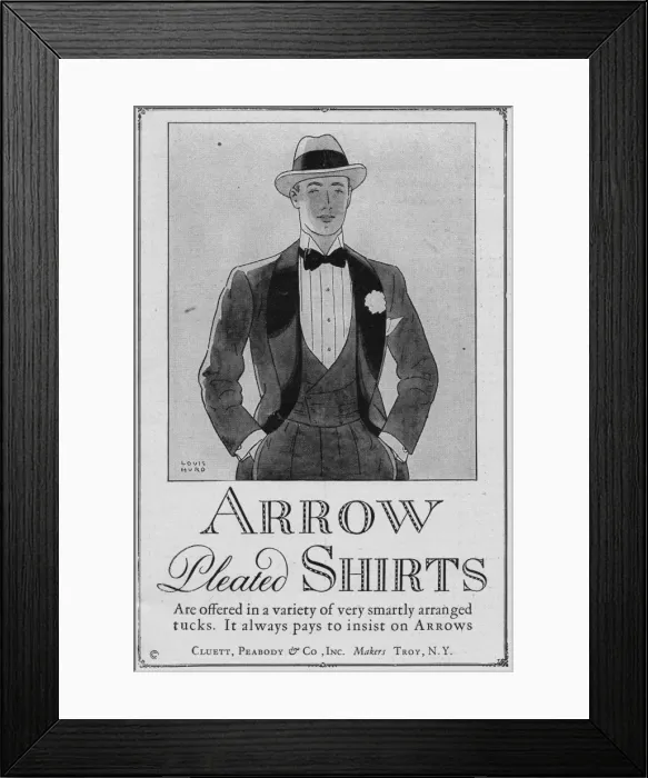 Framed Print : Advert for Arrow Pleated Mens Shirts, 1925, New York Framed Print : Advert for Arrow Pleated Mens Shirts, 1925, New York