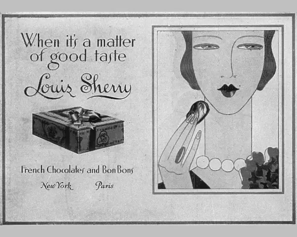 Advert for Louis Sherry French chocolate and Bon Bons, 1928
