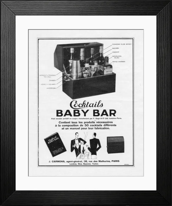 Framed Print : Advert for Cocktails Baby Bar, 1928, Paris Framed Print : Advert for Cocktails Baby Bar, 1928, Paris