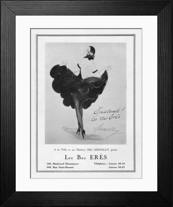 Framed Print : Advert for costume for Spinelly by Les Bas Eres, 1922, Paris Framed Print : Advert for costume for Spinelly by Les Bas Eres, 1922, Paris