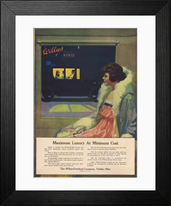 Framed Print : Advert for Willys-Knight Motor cars, 1916 Framed Print : Advert for Willys-Knight Motor cars, 1916