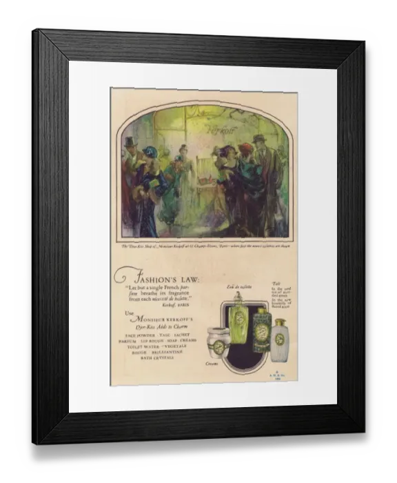 Framed Print : Advert for Monsieur Kerkoffs Djer-Kiss Aids to Charm, 1925 Framed Print : Advert for Monsieur Kerkoffs Djer-Kiss Aids to Charm, 1925