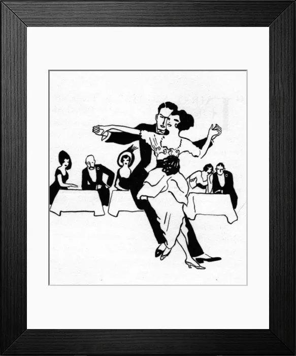 Framed Print : Sketch of dancing couple in Paris cabaret, 1914 Framed Print : Sketch of dancing couple in Paris cabaret, 1914