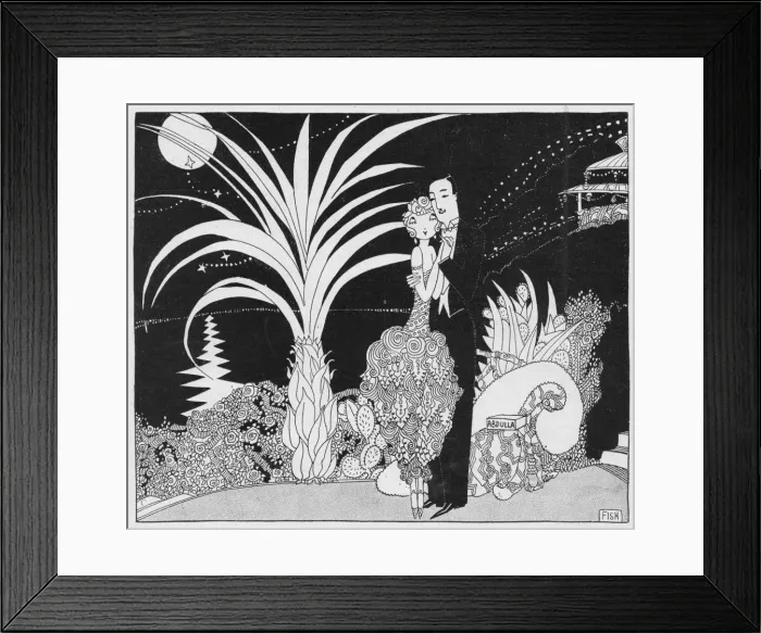 Framed Print : Art deco sketch by Fish entitled L Idylle u Claire de Lun Framed Print : Art deco sketch by Fish entitled L Idylle u Claire de Lun