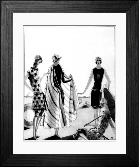 Framed Print : Sketch of bathing outfits, 1923