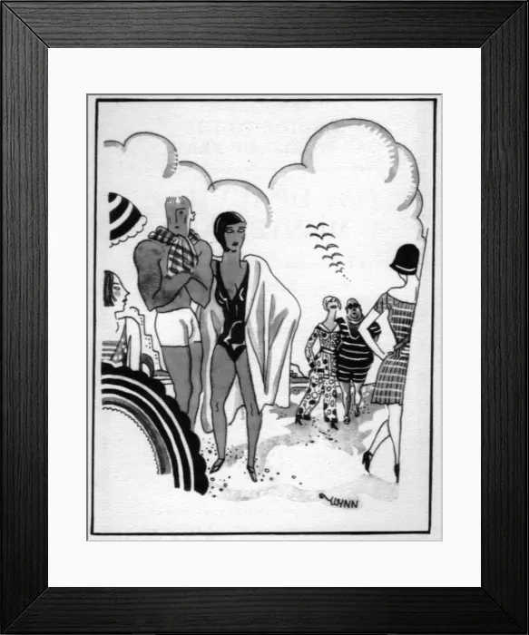 Framed Print : Sketch of fashionable beach, 1920s Framed Print : Sketch of fashionable beach, 1920s
