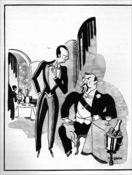 Sketch of VIPs in Casanova night spot, Biarritz, 1920s