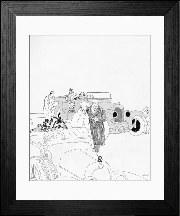 Framed Print : Sketch of men and their motor cars, 1921 Framed Print : Sketch of men and their motor cars, 1921