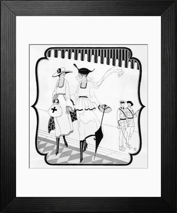 Framed Print : Sketch of War effort fashions, 1918 Framed Print : Sketch of War effort fashions, 1918