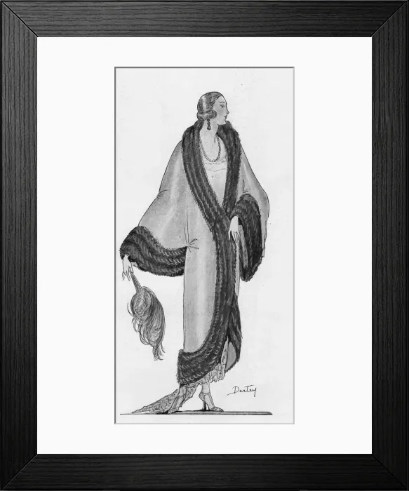 Framed Print : Sketch of gown and fur coat by Worth, 1923 Framed Print : Sketch of gown and fur coat by Worth, 1923