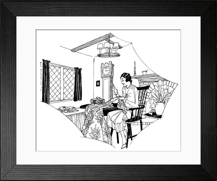 Framed Print : She Hems a Curtain Framed Print : She Hems a Curtain
