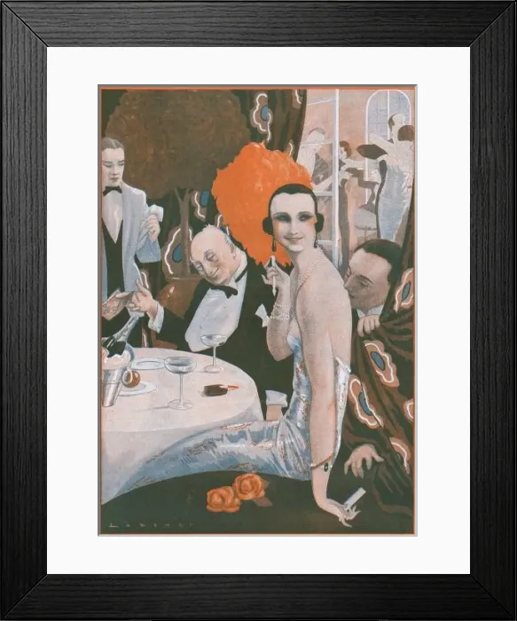 Framed Print : Art deco illustration of caf scene in Paris, 1923 Framed Print : Art deco illustration of caf scene in Paris, 1923