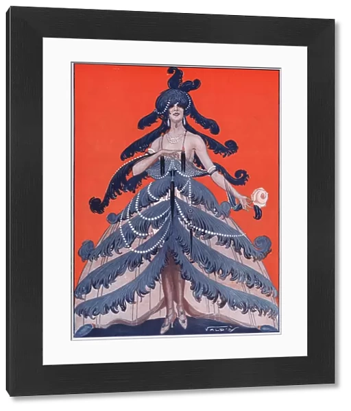 Art deco illustration of girl as a Christmas tree, 1920s