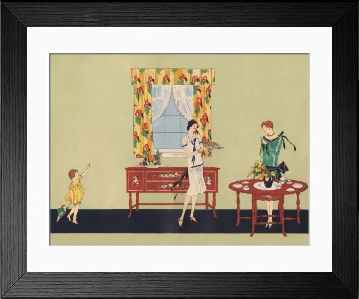 Framed Print : Art deco illustration of afternoon tea, 1920s Framed Print : Art deco illustration of afternoon tea, 1920s