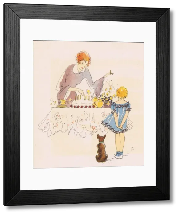 Framed Print : Art deco illustration of childrens birthday, 1920s Framed Print : Art deco illustration of childrens birthday, 1920s