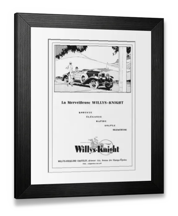 Framed Print : Advert for Willys Knight cars, Paris, 1930 Framed Print : Advert for Willys Knight cars, Paris, 1930