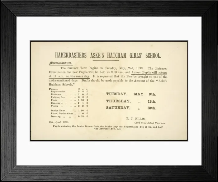 Framed Print : List of School Fees Framed Print : List of School Fees