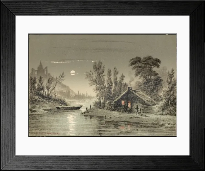 Framed Print : Moonlit Hut & River Framed Print : Moonlit Hut & River