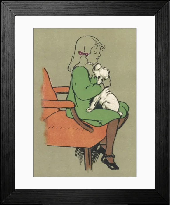 Framed Print : Girl and Puppy 1909