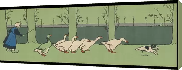 Goosegirl, Geese, Dog