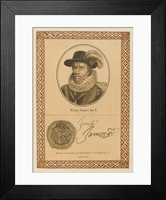 Framed Print : JAMES I of England (James VI of Scotland) writer on witchcraft Framed Print : JAMES I of England (James VI of Scotland) writer on witchcraft