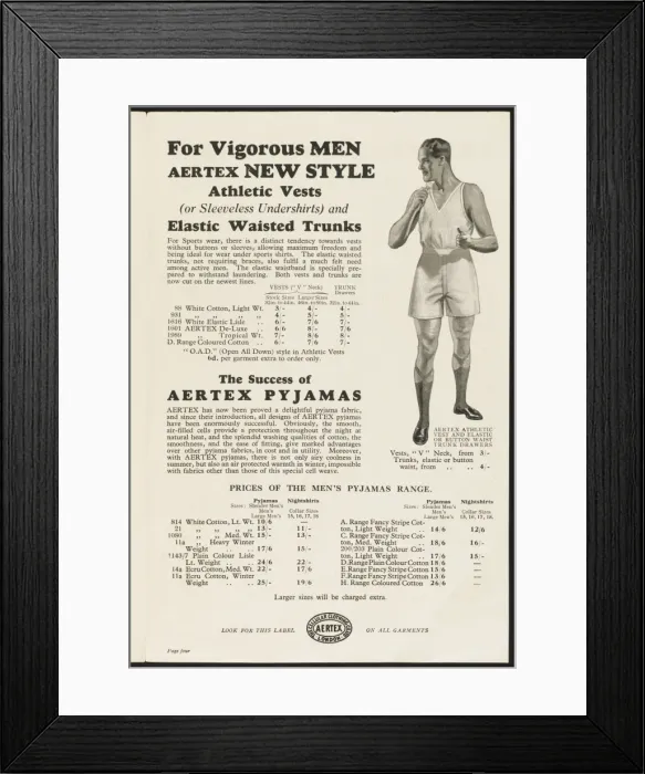 Framed Print : Mens Vest and Drawers Framed Print : Mens Vest and Drawers