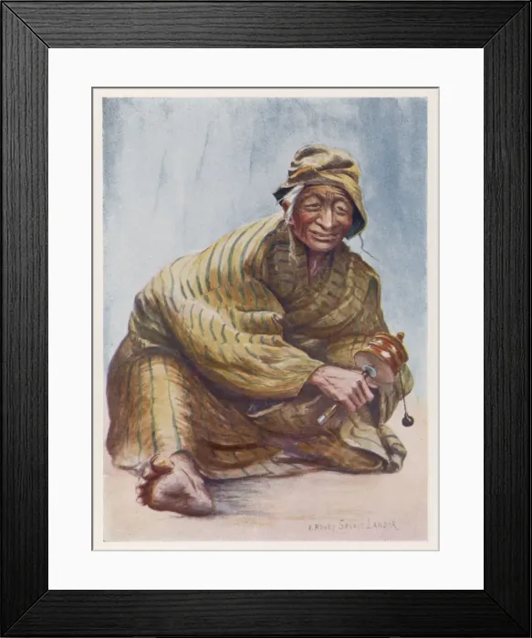 Framed Print : Tibetan Lady and Wheel Framed Print : Tibetan Lady and Wheel