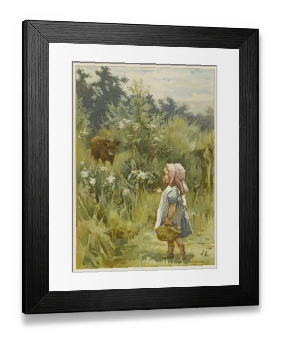Framed Print : Girl with Cow / J Lawson Framed Print : Girl with Cow / J Lawson
