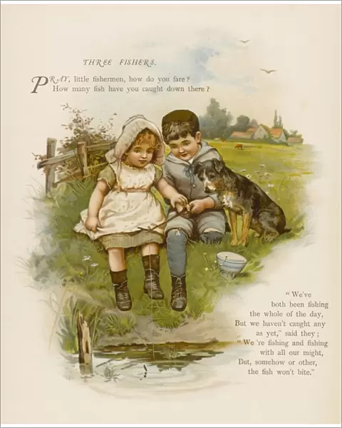 Boy & Girl Fishing 1880