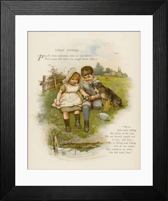 Framed Print : Boy & Girl Fishing 1880 Framed Print : Boy & Girl Fishing 1880