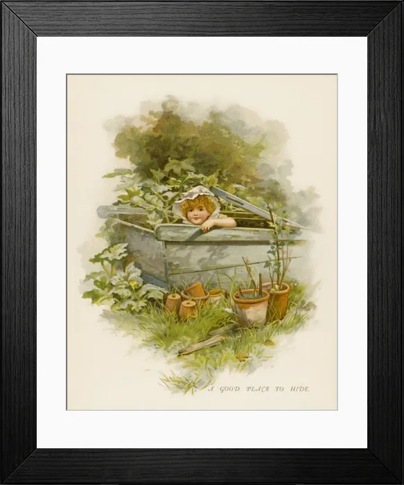 Framed Print : Girl Hiding, Garden 1880 Framed Print : Girl Hiding, Garden 1880