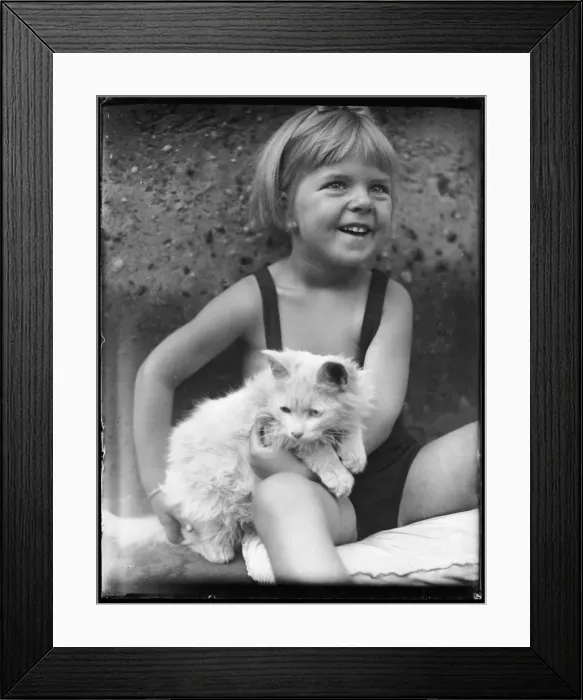 Framed Print : Girl and White Cat Framed Print : Girl and White Cat