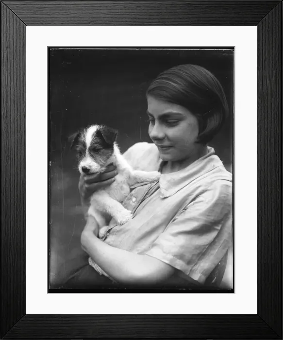 Framed Print : Girl and Terrier Puppy Framed Print : Girl and Terrier Puppy