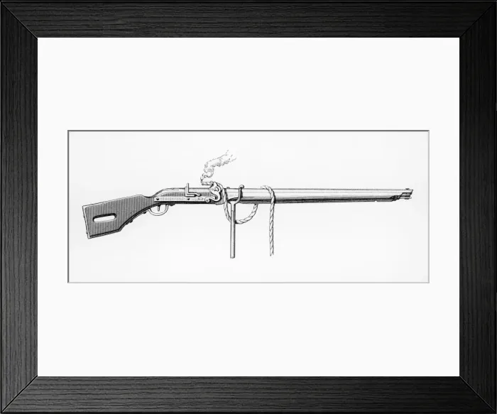 Framed Print : MATCHLOCK. Matchlock with smoking wick Framed Print : MATCHLOCK. Matchlock with smoking wick